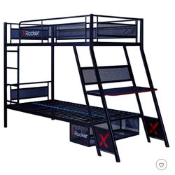 X ROCKER ARMADA TWIN-OVER-TWIN BUNK BED WITH BUILT IN GAMING DESK