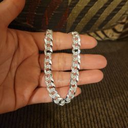 Italy 925 Solid Sterling Silver Diamond Cut Cuban Link Bracelet 8" Plata Italiana 925 Pulsera Cubana Corte de Diamante 8"