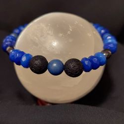 Blue Sapphire, Blue Aventurine, Black Lava Rock, Hematite 