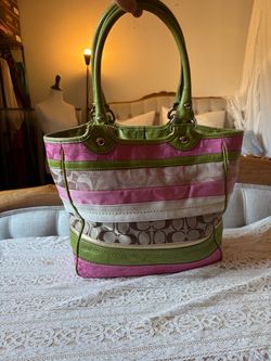 Vintage Coach Signature Stripe Tote Bag