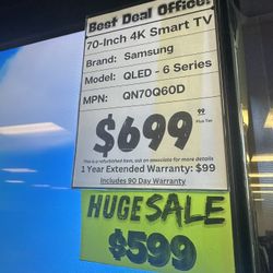 Samsung 70-Inch 4K QLED Smart TV – 6 Series Model QN70Q60D (Includes 90-Day Warranty)