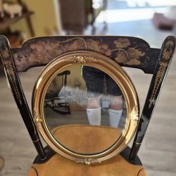 Vintage wooden gold oval wall mirror 