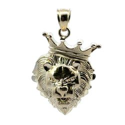 10k Yellow Gold Roaring Lion Leo Head Crown Pendant For Necklace GP3118092