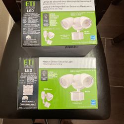 ETi 240 Degree LED Motion Sensor Light Outdoor White Twin Head Flood Security Light 1200 to 2400 Lumens Driveway Walkway