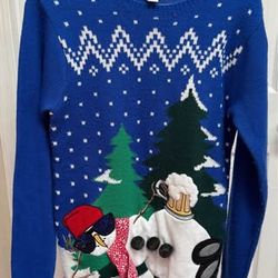 Jolly Sweaters Men's Snowman Drinking Beer Ugly Christmas Sweater Blue Size Mens Small just $10