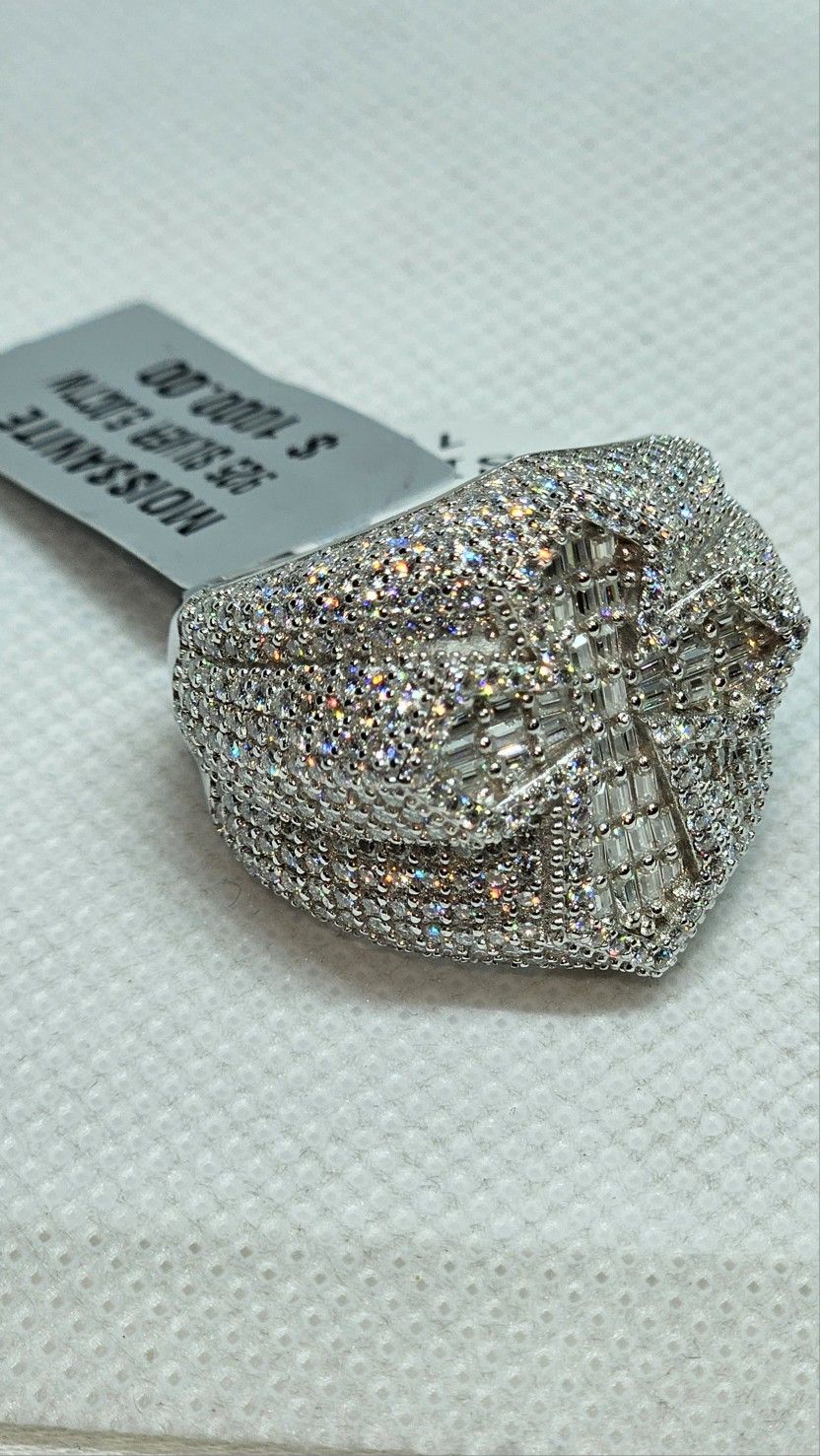 925 Sterling Silver Cross Ring With Genuine Moissanite Rhodium Finish 5 Carats Size 10 Size 9 Available