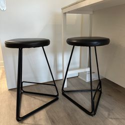 Black leather counter stools (2)