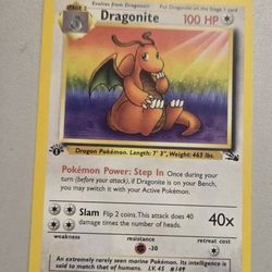 Pokemon Card - Dragonite Fossil 19/62 Rare 1st Edition 