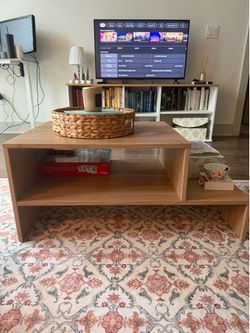 Modern IKEA Coffee Table w/ Storage + Wicker Tray
