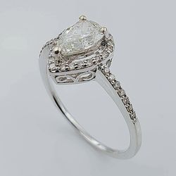 Women's 14K White Gold 35 Round Diamonds and 0.69 CT Pear Shape Center Stone (I1 Color J) 2.8 GR Anniversary Band. (Size: 6.25)