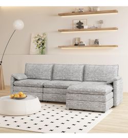 108" Modular Sectional Couch with Ottoman, Modern Comfy Cloud Couch, Chenille L Shaped Modular Sofa