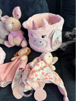 Baby girl blankets and stuffies