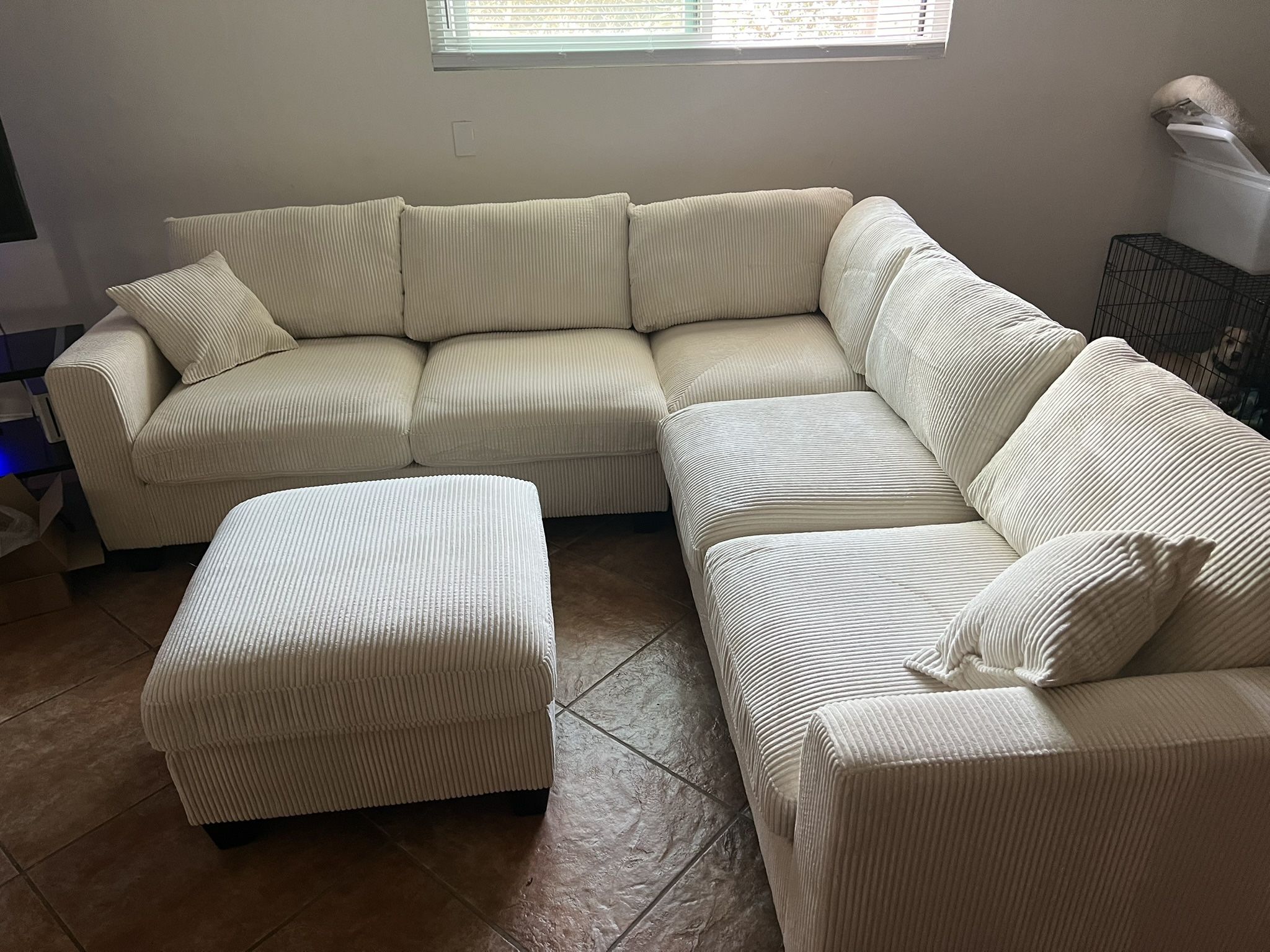 New Corduroy Sectional. Off White / Beige. 99” X 99”. Free Delivery!