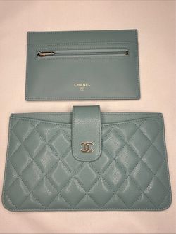 Chanel Blue Pastel Turquoise Mint Wallet Full Set