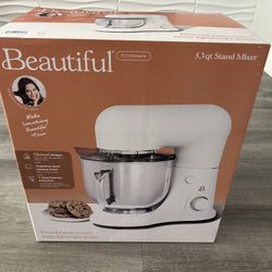 New-Beautiful 5.3 Qt Stand Mixer, White Icing with Flat Beater, Dough Hook, Balloon Whisk