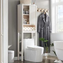 68" Tall Modern Over The Toilet Storage Cabinet, Tall Wood Space Saver