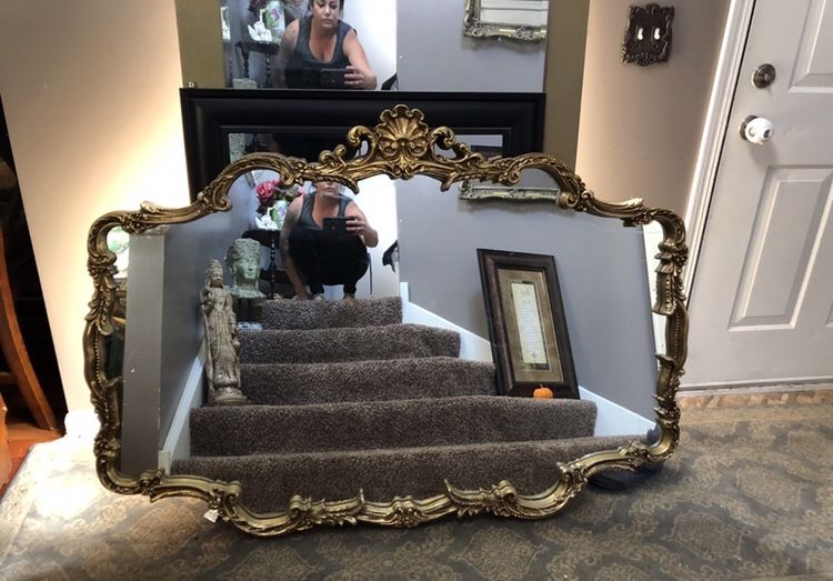 HUGE Vintage French Provincial Gold Gilded Wall Hanging Mirror EXCELLENT CONDITION!