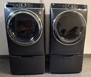 GE UltraFresh Washer & Gas Dryer Set w/ Pedestals – Diamond Gray – Excellent-$950 OBO