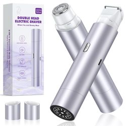 Bikini Trimmer for Women, Dual Head Face Shaver Body Hair Trimmmer, IPX7 Waterproof Womens Electric Razor for Legs, Light Purple