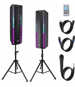 Pyle Speaker System - 2 Speakers, Mic And Stands