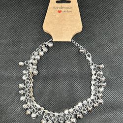 Stylish Silver Tone Dangle Bead Anklet