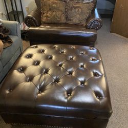 Leather Love Seat + Ottoman