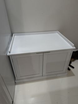 Topeakmart White Decorative Furniture Hidden Washroom Cat Litter Box
