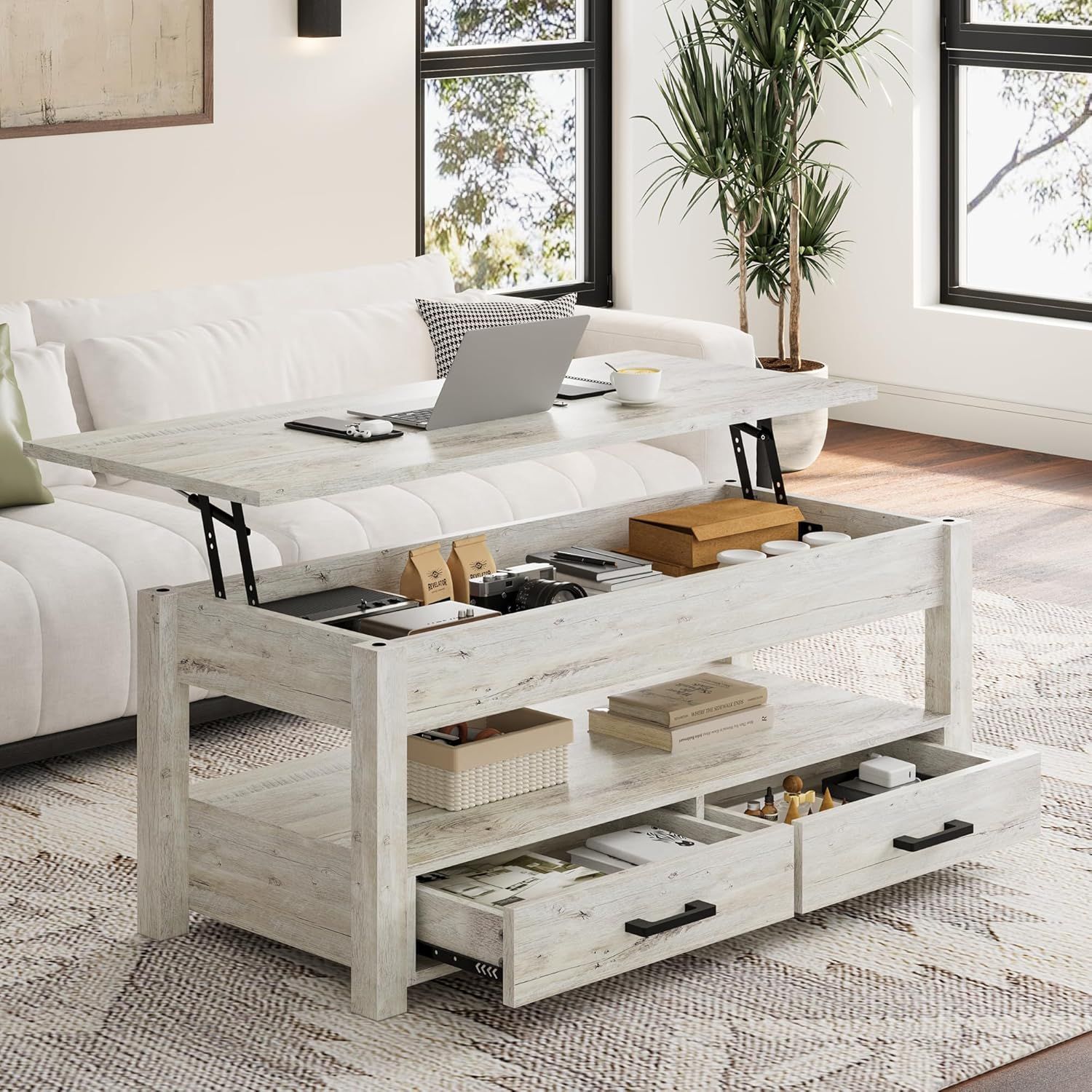 41.7'' Lift Top Coffee Table with 2 Storage Drawers GREY