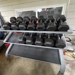 Rubber Coated Dumbbells 6 Sets Plus Maxicam by Muscle Dynamics weight rack