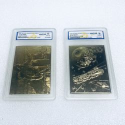 Set of 2 Star Wars 23 KT Gold Millennium Falcon & Darth Vader 10 Gem-Mt Cards