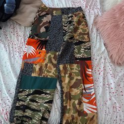 Multi-coloured patchwork camo cargo trousers #camo #patchwork