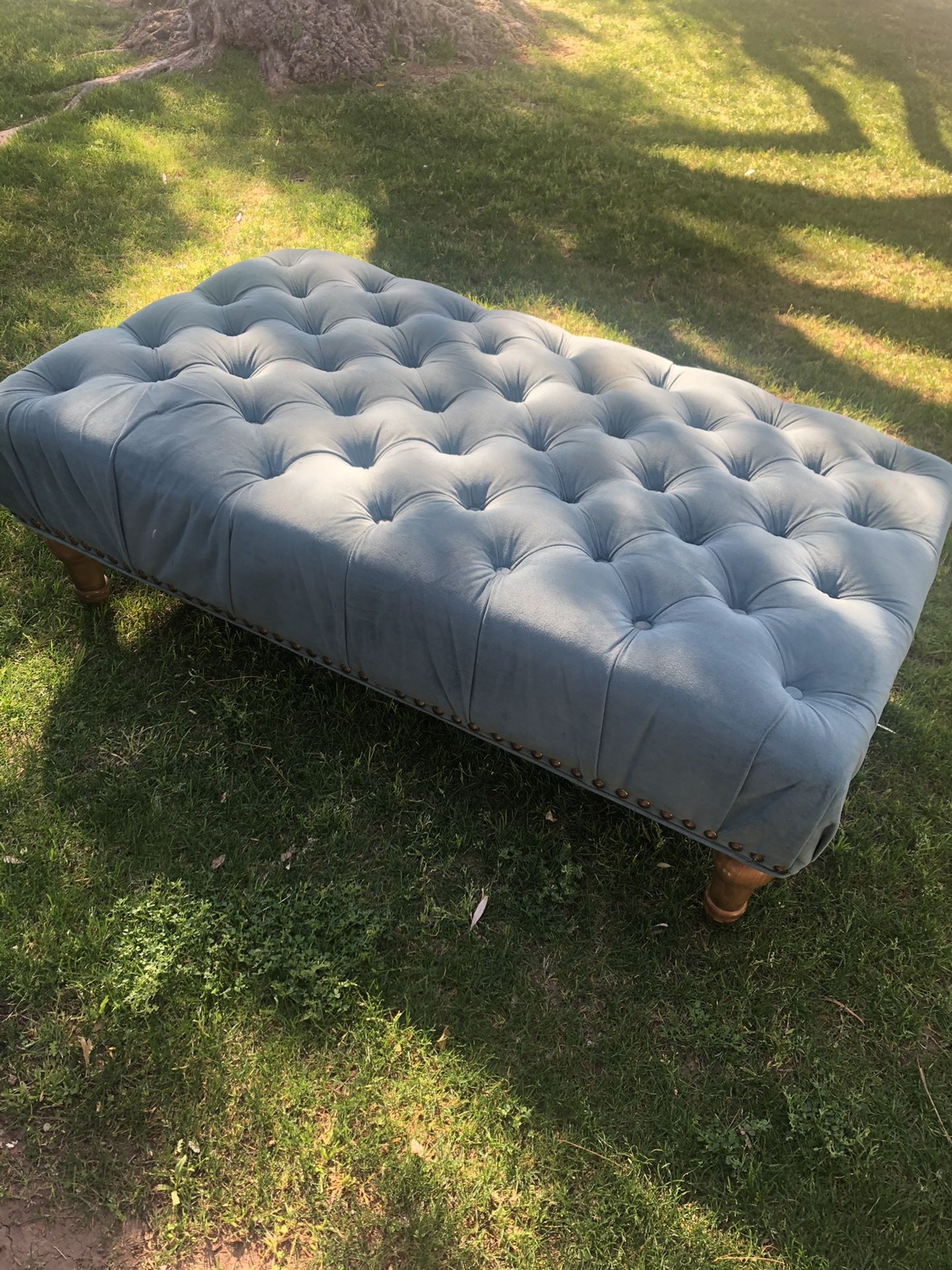 Seafoam green tufted bench