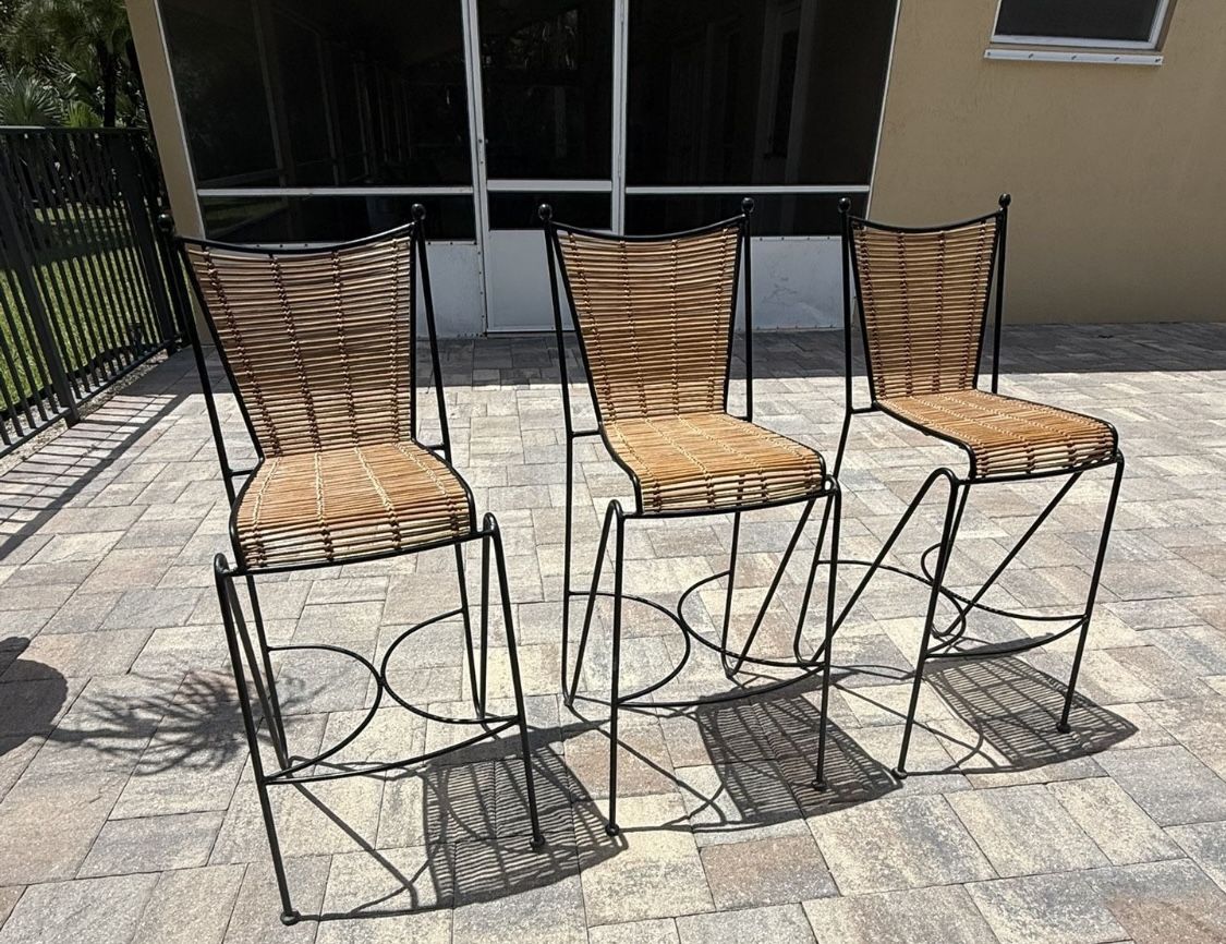 Vintage Pipsan Saarinen Swanson Bar Stools (3) Woven Rattan / Pencil Reed