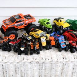 Monster Truck and Vehicle Car Collection - Firetrucks, Race Cars, Garbage Truck (Some with Lights and Sounds and Movements) Mix of Metal and Plastic 