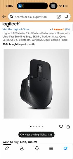 Logitech MX Master 3S - Wireless Performance Mouse with Ultra-Fast Scrolling, Ergo, 8K DPI, Track on Glass, Quiet Clicks, USB-C, Bluetooth, Windows, L