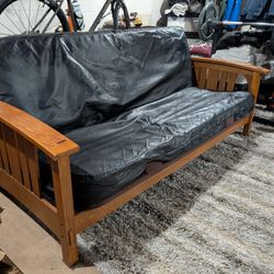 Wood Frame Oak And Steel Construct. With Mattress 