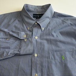 Polo Ralph Lauren Mens XL Blue Plaid Gingham Long Sleeve Button Up Shirt