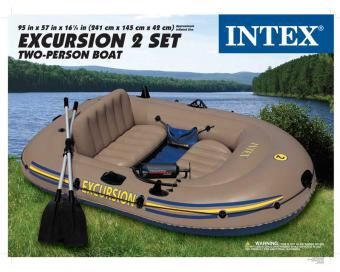 Intex Excursion 2 Inflatable Raft Set - Two Person Blow Up Fishing Boat