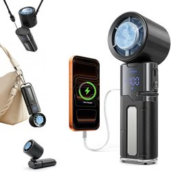 Portable Handheld Turbo Fan with Cooling Plate & Retractable USB-C Cable, 6000mAh Rechargeable Batt