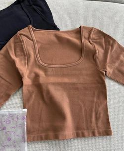 Women's Brown and Black Crop-top
