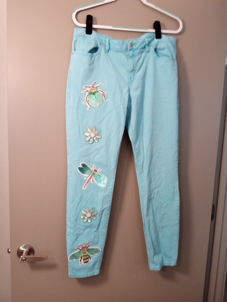 Sequins, Insects, and Jeans Decorated Handcrafted Size 14