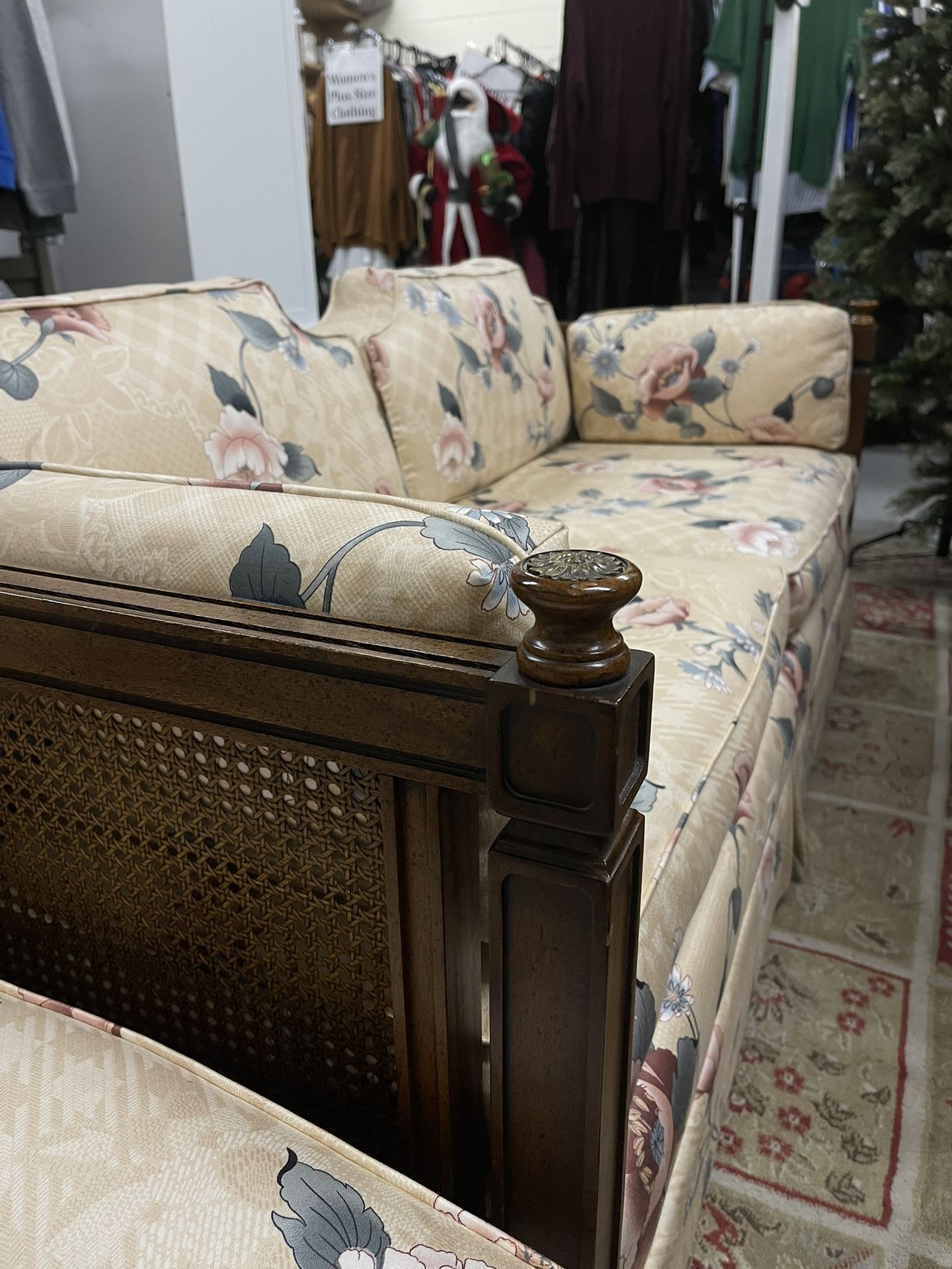Unique Antique floral and wooden sofas x2