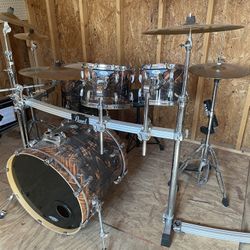 Pearl vision series 4pc Drums, Pearl Rack System, Zildjian 17” A Custom Crash, Paiste Alpha Cymbal Set