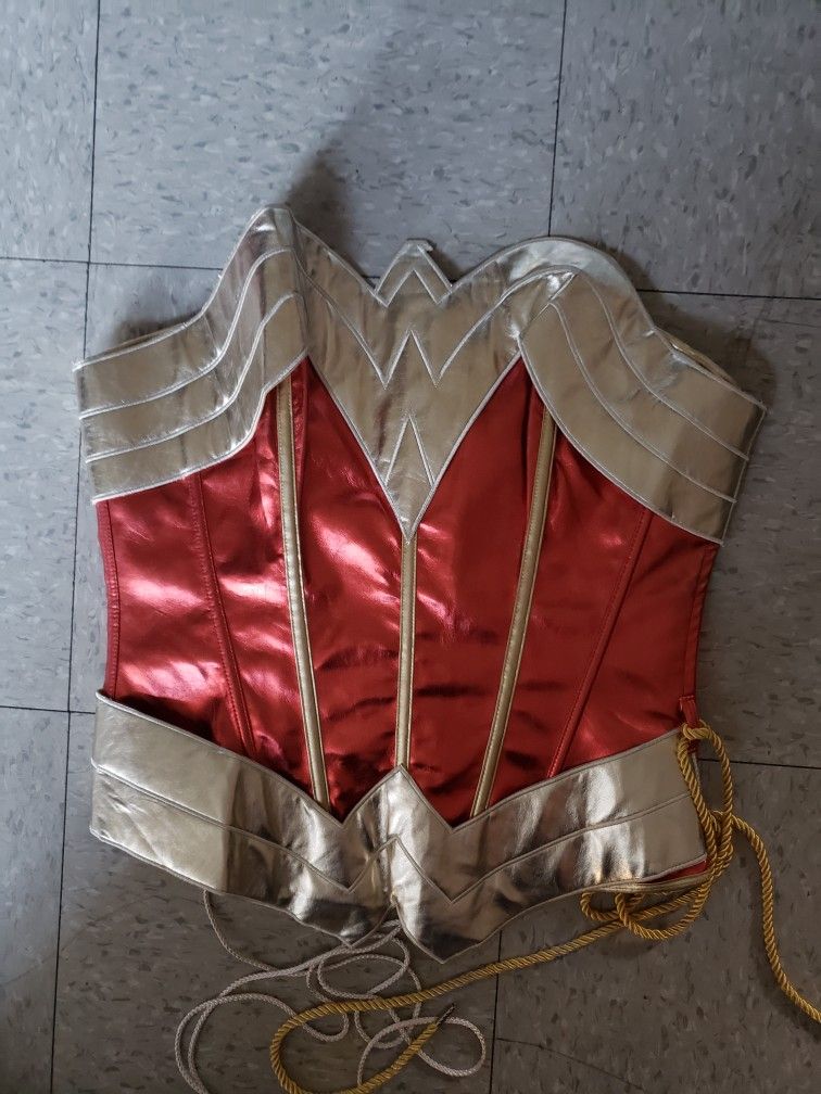 Sexy Red Metallic Wonder Woman Corset Costume