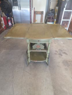 Vintage Wood Tea Cart with Drop Leaves
