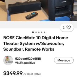 BOSE CineMate 10 Digital Home Theater System W/subwoofer, Soundbar Ànd Remote 