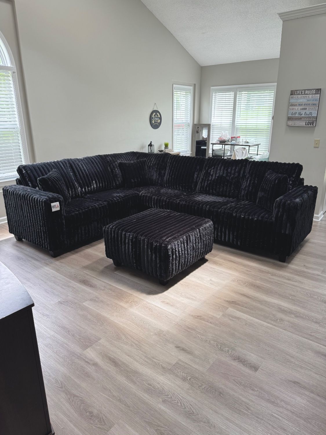 Black Corduroy Haven Sectional (Same Day Delivery Available)