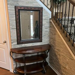 antique oak side table & Mirror