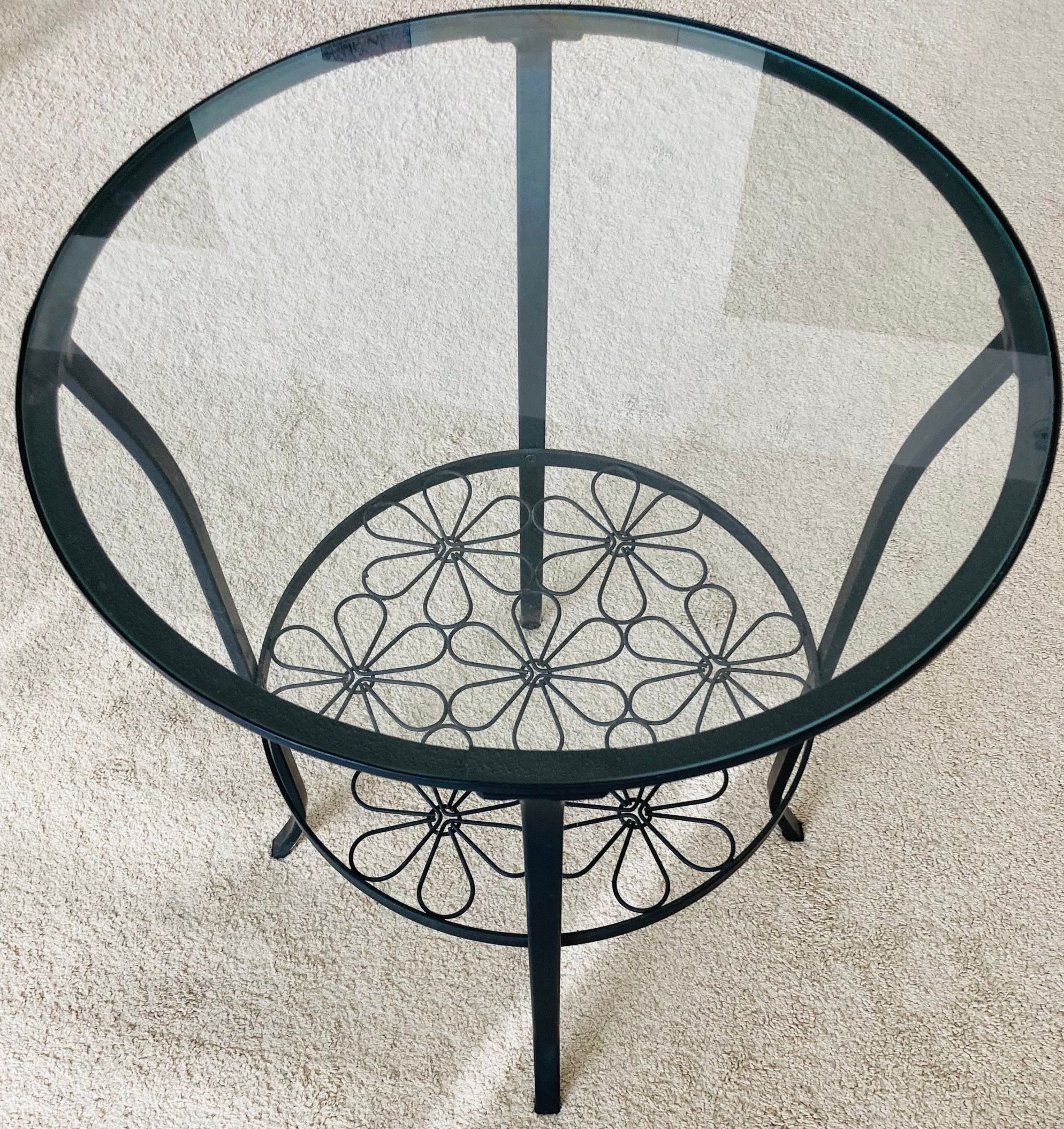 IKEA Side table, black / clear glass, KLINGSBO