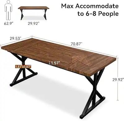 Modern 71” Dining Table – White Metal Legs & Wood Top